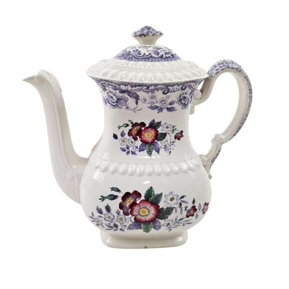 Copeland Spode Mayflower Coffee Pot Lid Floral Lavender Border Vintage England - Picture 3 of 11